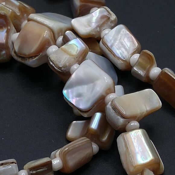 Abalone Shell Three Strand Necklace, Glass White Seed Beads, 19 Inches - Picture 8 of 9